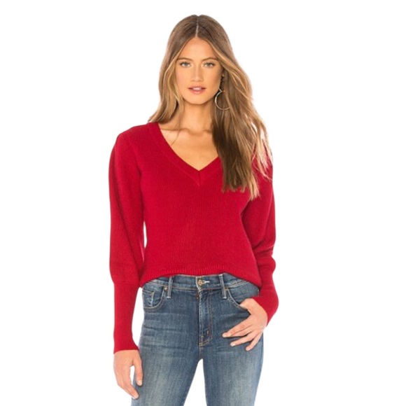 MINKPINK Sweaters - MINKPINK Chandra Red V-Neck Sweater for Women Sz M